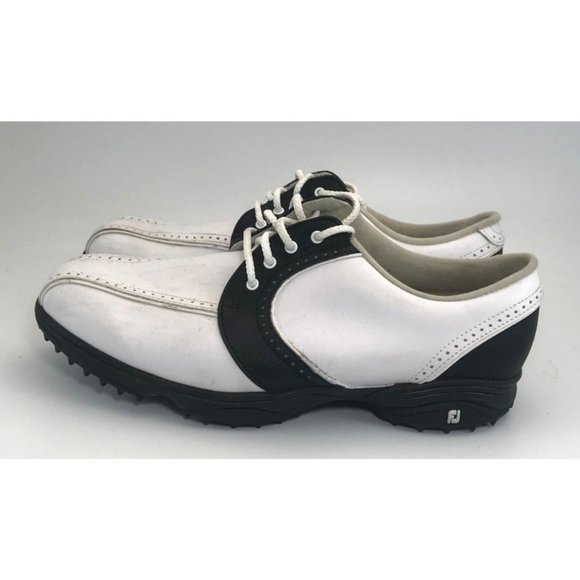 FootJoy GreenJoys Womens Sz 10M Black White 48364 Golf Shoes Soft Spike Patent - Picture 3 of 9